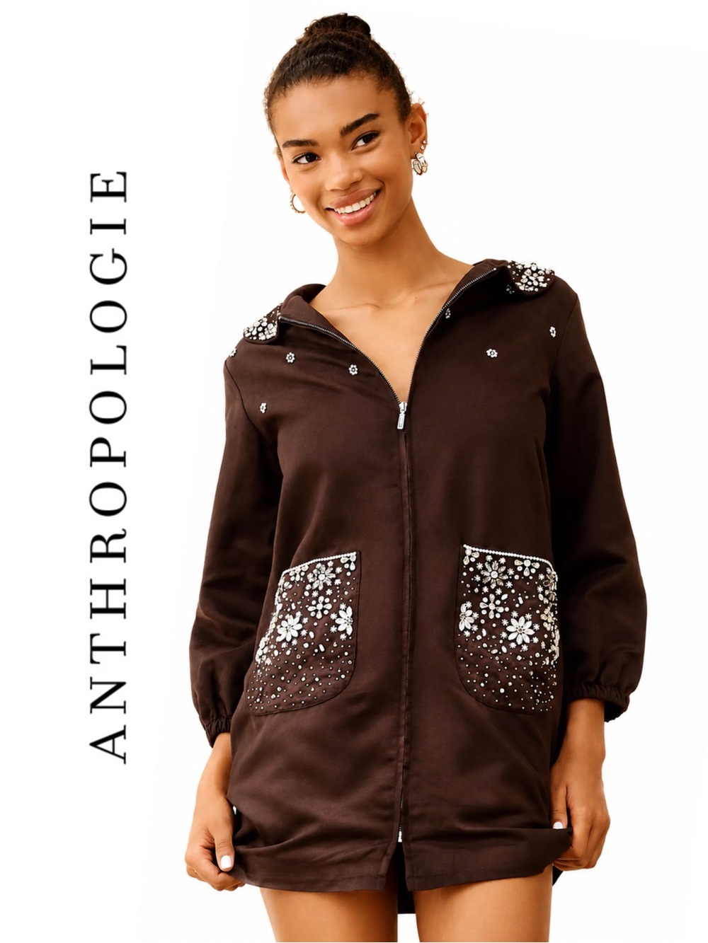 Anthropologie TAKE Faux-Suede Embellished Mini Dress - Picture 2 of 6